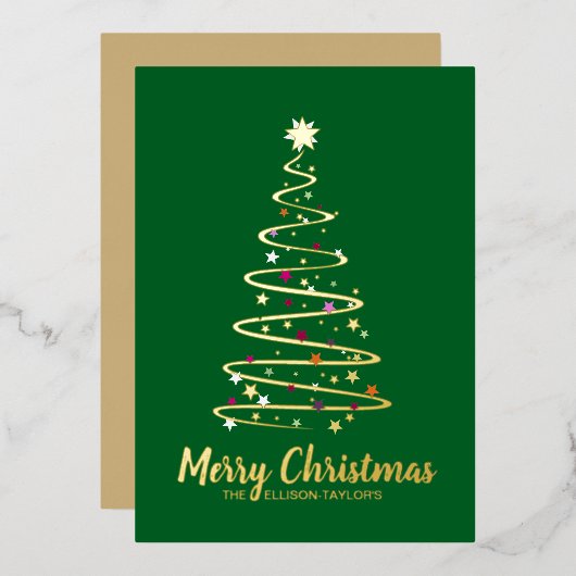 Joyeux Noël Arbre Foil Carte de vacances (Recto/Verso)