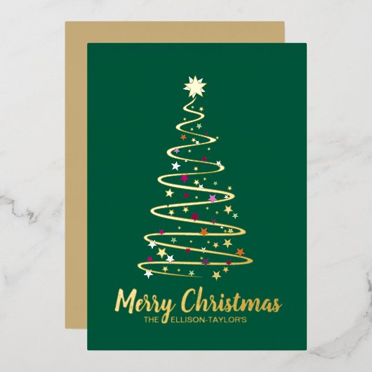 Joyeux Noël Arbre Foil Carte de vacances (Recto/Verso)