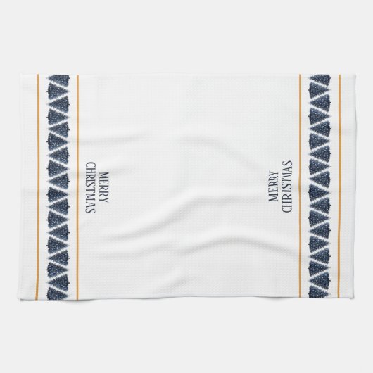 Joyeux Noël Arbre Frontière Serviette de cuisine (Horizontal)