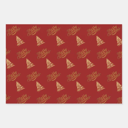 Joyeux Noël Arbre papier d'enrobage Jeu de 3 (Devant)