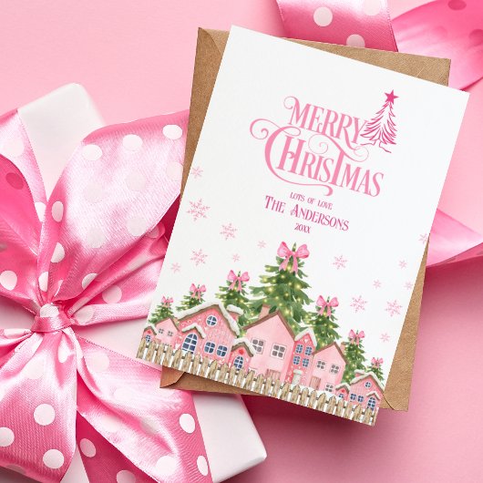 Joyeux Noël Arbre rose Bow Pinkmas Carte de vacanc