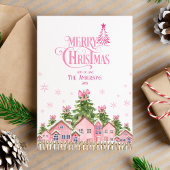 Joyeux Noël Arbre rose Bow Pinkmas Carte de vacanc