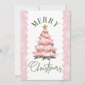 Joyeux Noël Arbre rose neige Carte de vacances (Devant)