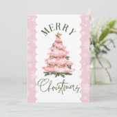 Joyeux Noël Arbre rose neige Carte de vacances (Debout devant)