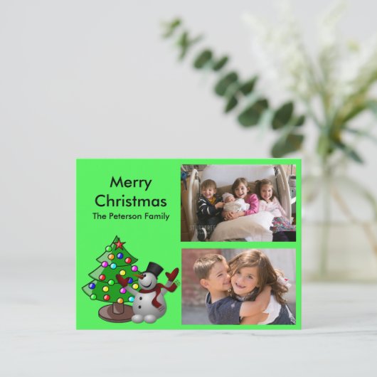 Joyeux Noël Arbre & Snowman Photos Carte Postale (Debout devant)