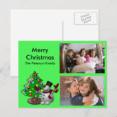 Joyeux Noël Arbre & Snowman Photos Carte Postale (Devant / Derrière)