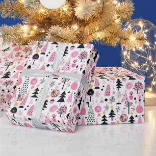 Joyeux Noël Arbres Roses Père Noël Papier Cadeau