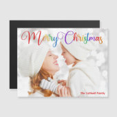 Joyeux Noël Arc en ciel Script Family Photo Magnet (Devant / Derrière)