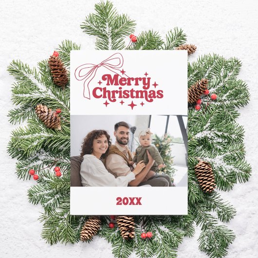 Joyeux Noël arc rouge rétro carte photo