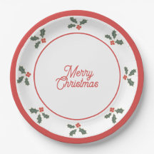 Joyeux Noël Assiette Houx Rouge et Blanc