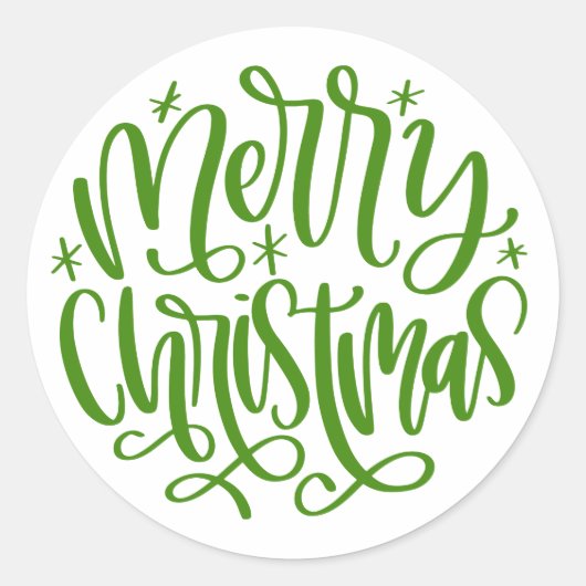 Joyeux Noël Autocollants Écriture Verte Ronds (Devant)