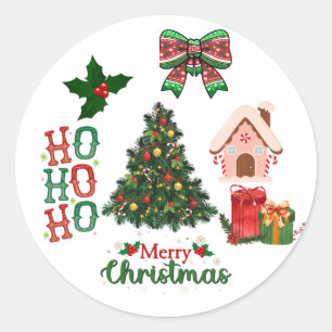 Joyeux Noël Autocollants Ronds, Sapin de Noël et