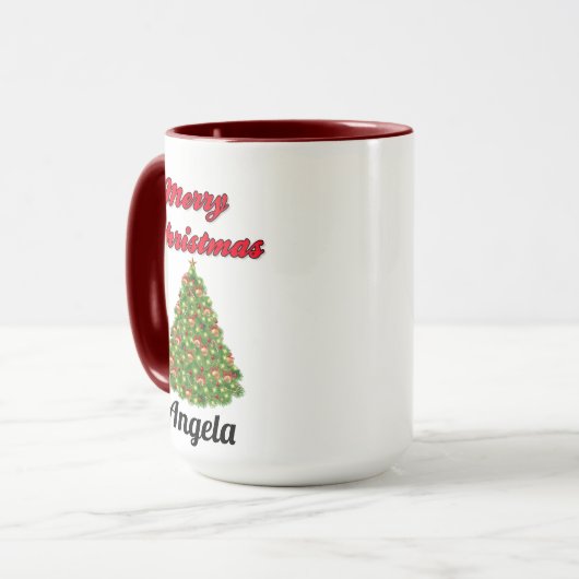 Joyeux Noël avec arbre Votre nom Mug (Devant gauche)