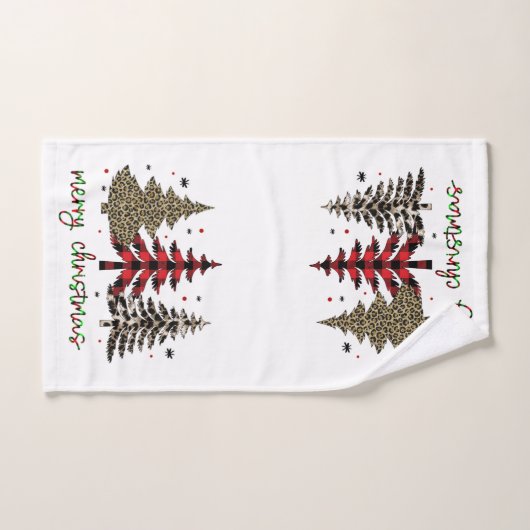 Joyeux Noël avec léopard et imprimé plaid (Serviette à main)