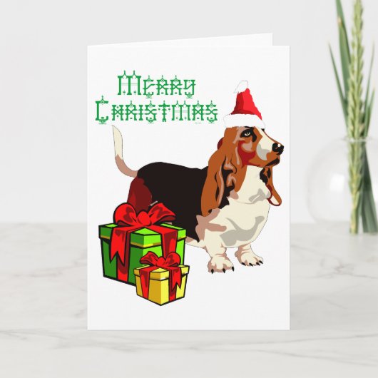 Joyeux Noël Basset Hound Carte de voeux (Devant)