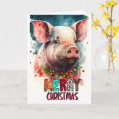 Joyeux Noël bébé Carte COCHON (Fleur jaune)
