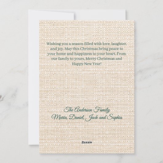 Joyeux Noël beige burlap rétro carte photo (Dos)