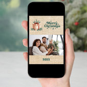 Joyeux Noël beige burlap rétro carte photo