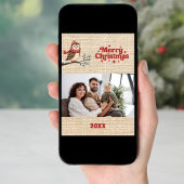 Joyeux Noël beige burlap rétro hibou carte photo