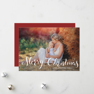 Joyeux Noël blanc Script Carte photo de vacances