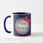Joyeux Noël bleu Bow rouge | Photo Café Mug (Gauche)