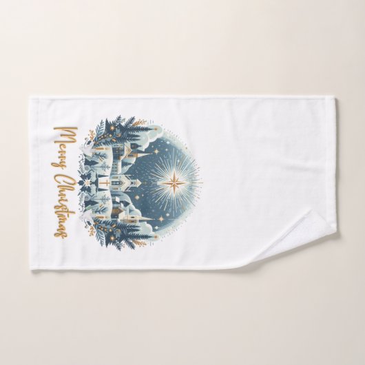 Joyeux Noël bleu et or (Serviette à main)