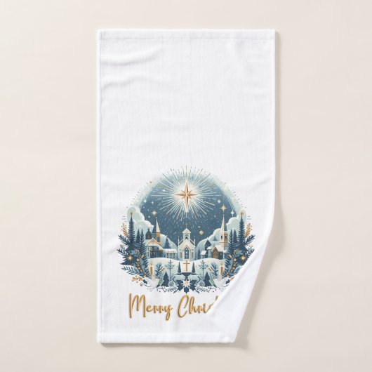 Joyeux Noël bleu et or (Serviette à main)