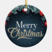 Joyeux Noël bleu foncé et ornement rouge (Devant)