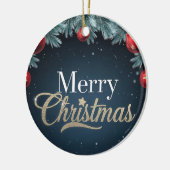 Joyeux Noël bleu foncé et ornement rouge (Gauche)