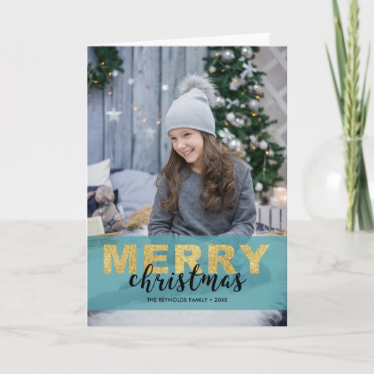 Joyeux Noël bleu or moderne - Carte photo (Devant)