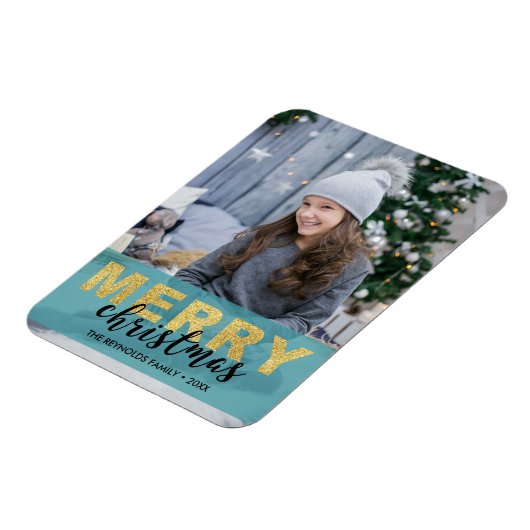 Joyeux Noël bleu or moderne - Magnet photo (Côté Gauche)