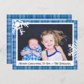 Joyeux Noël bleu Plaid Carte photo de famille (Devant / Derrière)