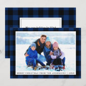 Joyeux Noël bleu Plaid Carte photo de famille (Devant / Derrière)