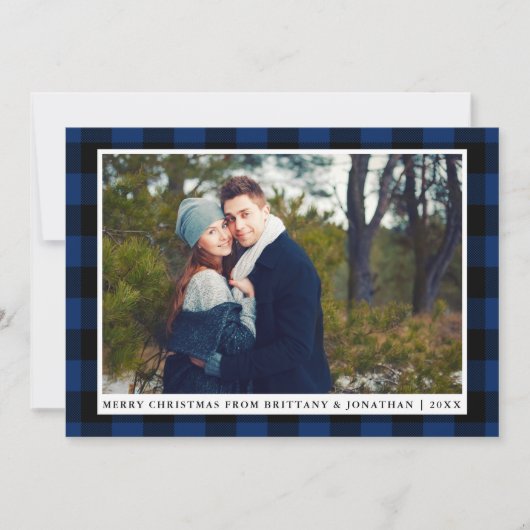 Joyeux Noël bleu Plaid Couple Carte photo (Devant)