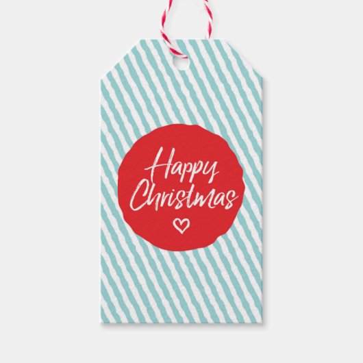 Joyeux Noël Bleu rayure étiquettes cadeaux de Noël (Devant)