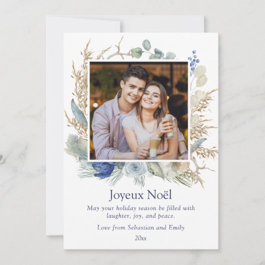 Joyeux Noël Boho Floral Photo Cartes de Noël (Devant)