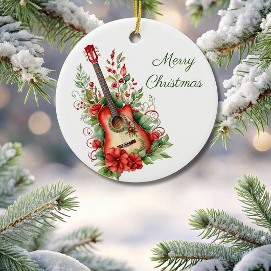Joyeux Noël Boho Guitare et Ornement Fleurs