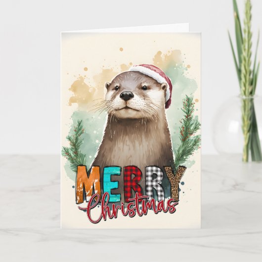 Joyeux Noël Bonne Carte de Santa Otter (Devant)