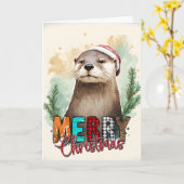 Joyeux Noël Bonne Carte de Santa Otter (Fleur jaune)