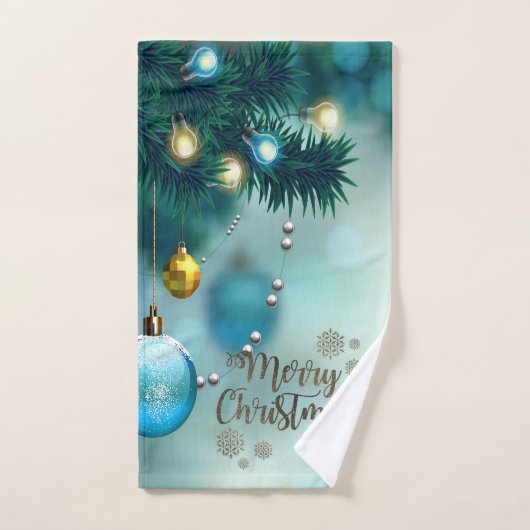 Joyeux Noël,Boules de Noël Bleues (Serviette à main)