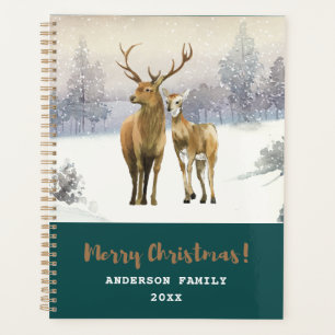 Joyeux Noël Buck and Doe Deer Winter Scene