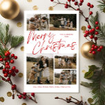 Joyeux Noël Calligraphie Photo Carte magnétique<br><div class="desc">Joyeuse calligraphie de Noël Photo Carte magnétique présente un script de calligraphie moderne sur le devant,  avec cinq photos,  et un plaid de Noël festif sur le dos.</div>