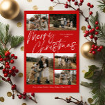 Joyeux Noël Calligraphie Photo Carte magnétique<br><div class="desc">Red Merry Christmas Calligraphy Photo Carte magnétique présente un script de calligraphie moderne sur le devant,  avec cinq photos,  et un plaid de Noël festif sur le dos.</div>