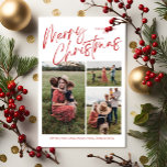 Joyeux Noël Calligraphie Photo Carte magnétique<br><div class="desc">Joyeuse calligraphie de Noël Photo Carte magnétique présente un script de calligraphie moderne sur le devant,  avec trois photos,  et une plaid de Noël festive sur le dos.</div>
