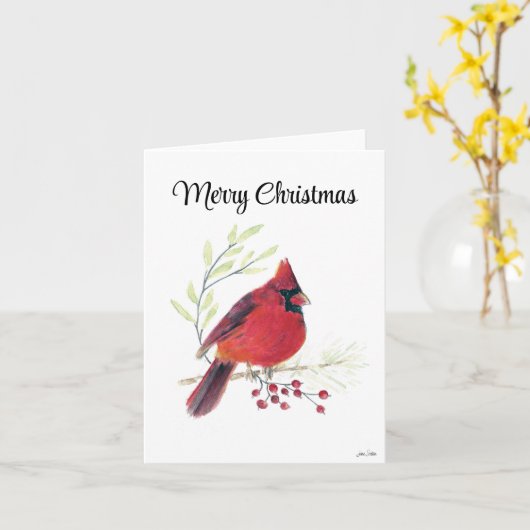 Joyeux Noël Cardinal Bird Carte de vacances (Fleur jaune)