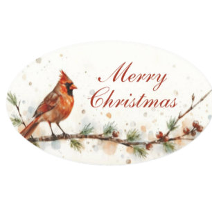 Joyeux Noël Cardinal sur Branche Autocollants Rond