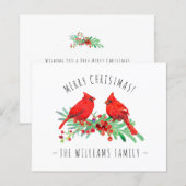 Joyeux Noël Cardinaux rouges Carte de budget Holly (Devant / Derrière)