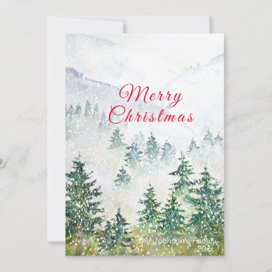 Joyeux Noël carte de forêt de pins enneigés (Devant)