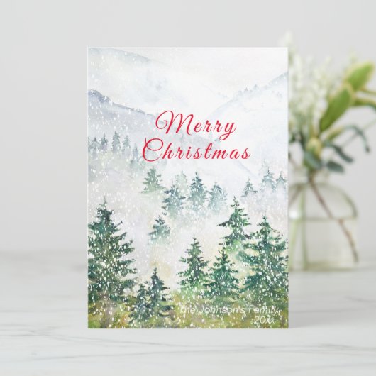 Joyeux Noël carte de forêt de pins enneigés (Debout devant)