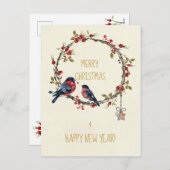 Joyeux Noël carte de vacances oiseaux sainte baies (Devant / Derrière)